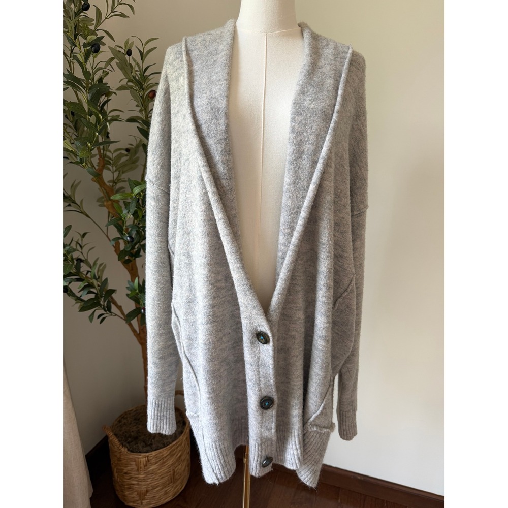 Free People Eucalyptus Cardigan Gray Oversized Slouchy Wool Blend Sweater Large